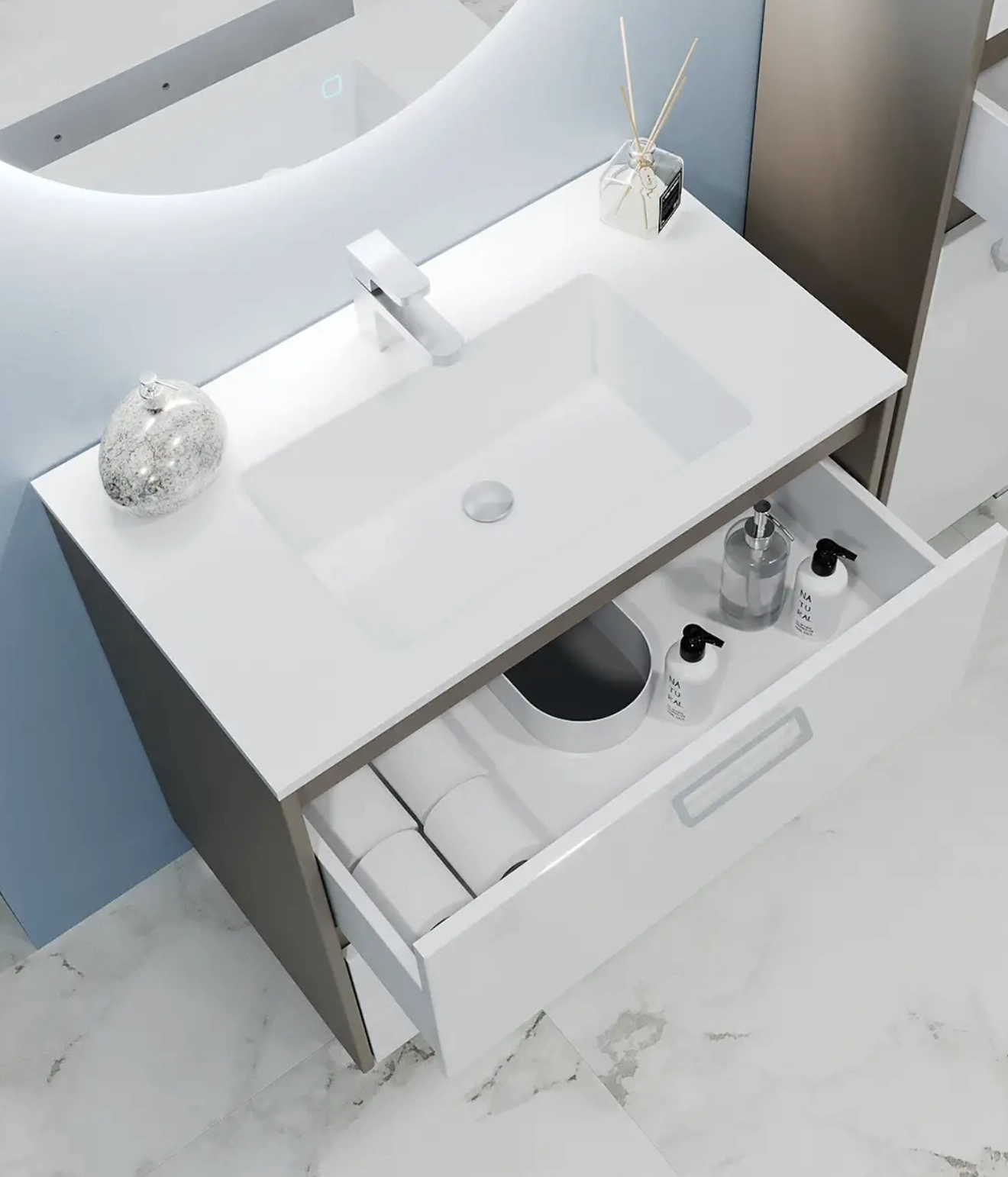 Dulap pentru lavoar Bayro Montana Pro 122487 + lavoar Moershu Allegro 60 100432 