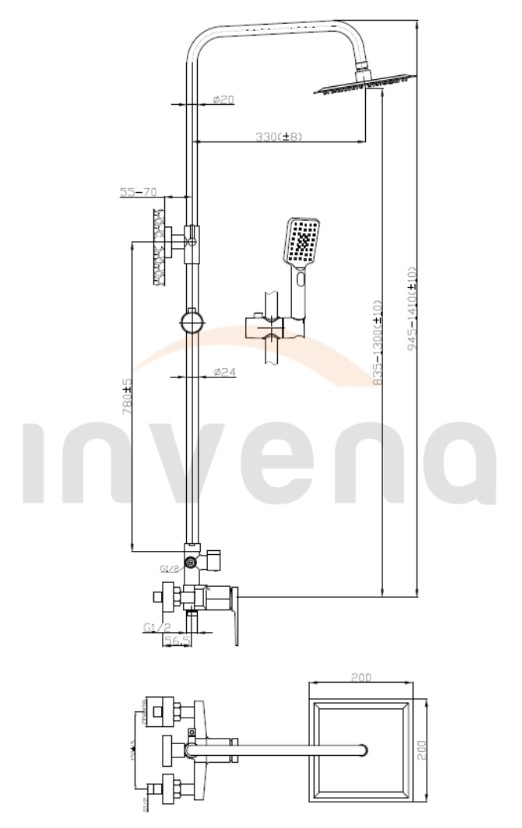 Sistemă de duș Midnight Invena Trend AU-35-D14 