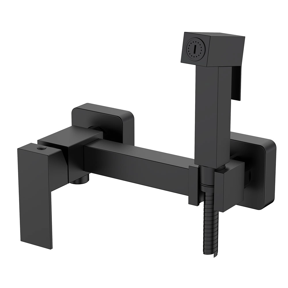 Смеситель для ванны с гигиеническим душем настенный Mateco Yago 1150 чёрный 114274