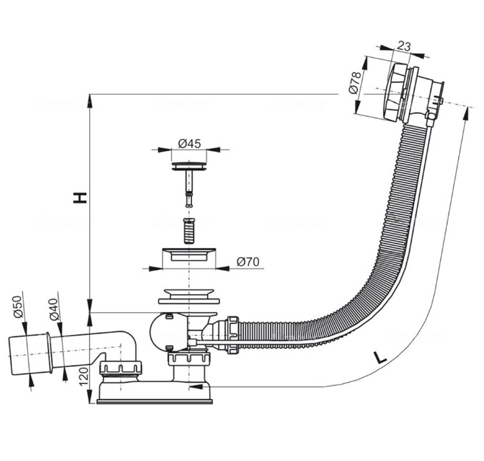 Sifon automat pentru cadă Alcaplast A55K-80 A770 97908 