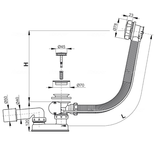 Сифон для ванны Alcaplast A55K-80 A770 97908