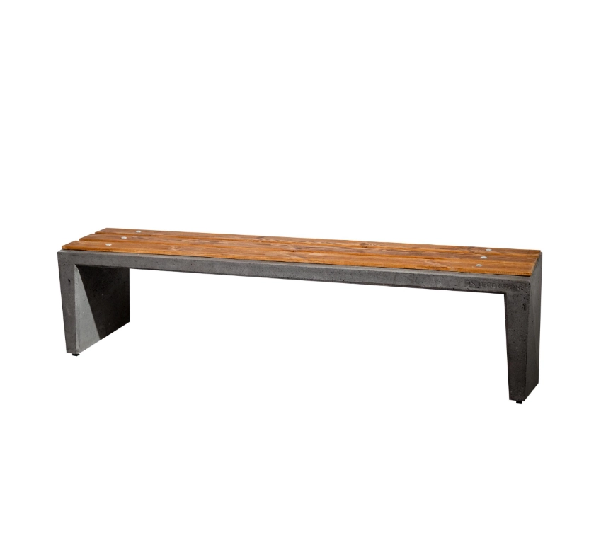 Бетонная скамейка из дерева без спинки