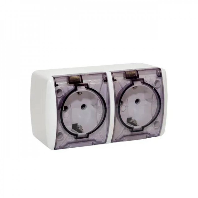 Розетка двойная с крышкой 16A IP44 белый Elmos 8001-55