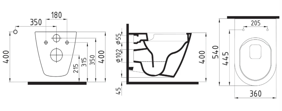 Vas WC suspendat Bien Alesta 54 cm+ bide 