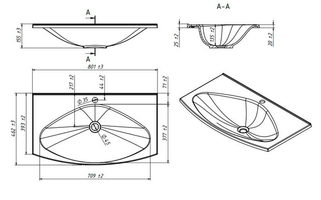 Раковина Keramin встраиваемый Bari 80 1c 
