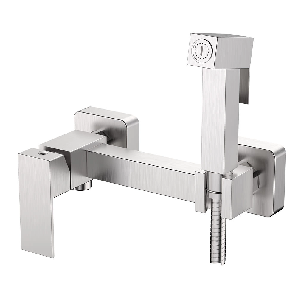 Смеситель для ванны с гигиеническим душем, настенный Mat eco Yago 1150 никель 114273