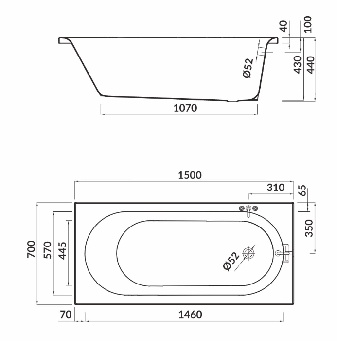 Ванна Cersanit Octavia 150x70 117885 