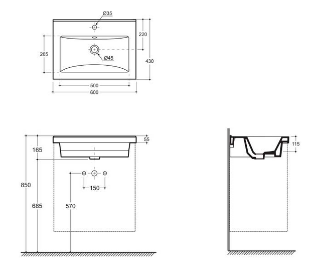 Раковина Keramin Tobago 60 белая c/g 1c 