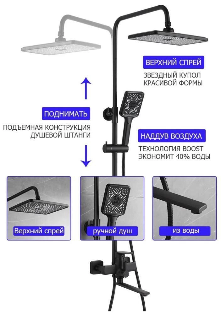 Душевая система Frap F 2471-6 чёрный 1137