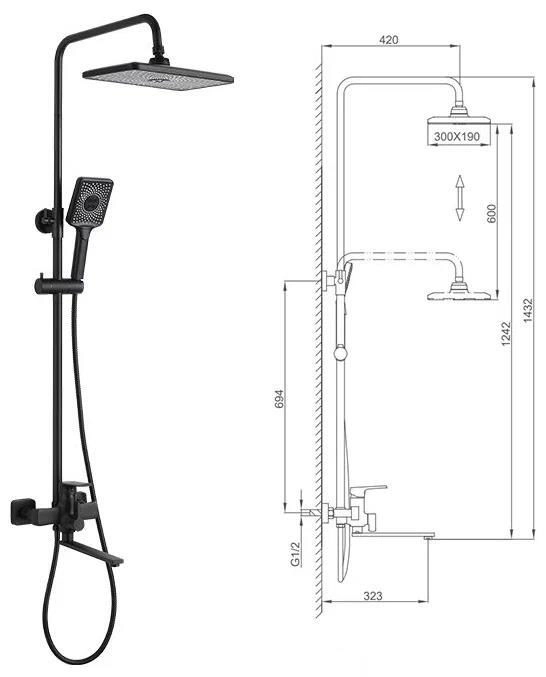 Душевая система Frap F 2471-6 чёрный 1137