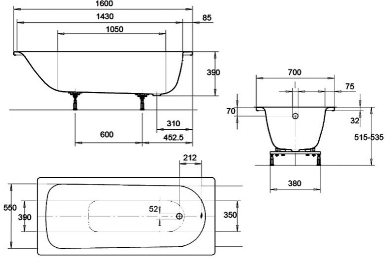 Ванна Eurowa 160x70
