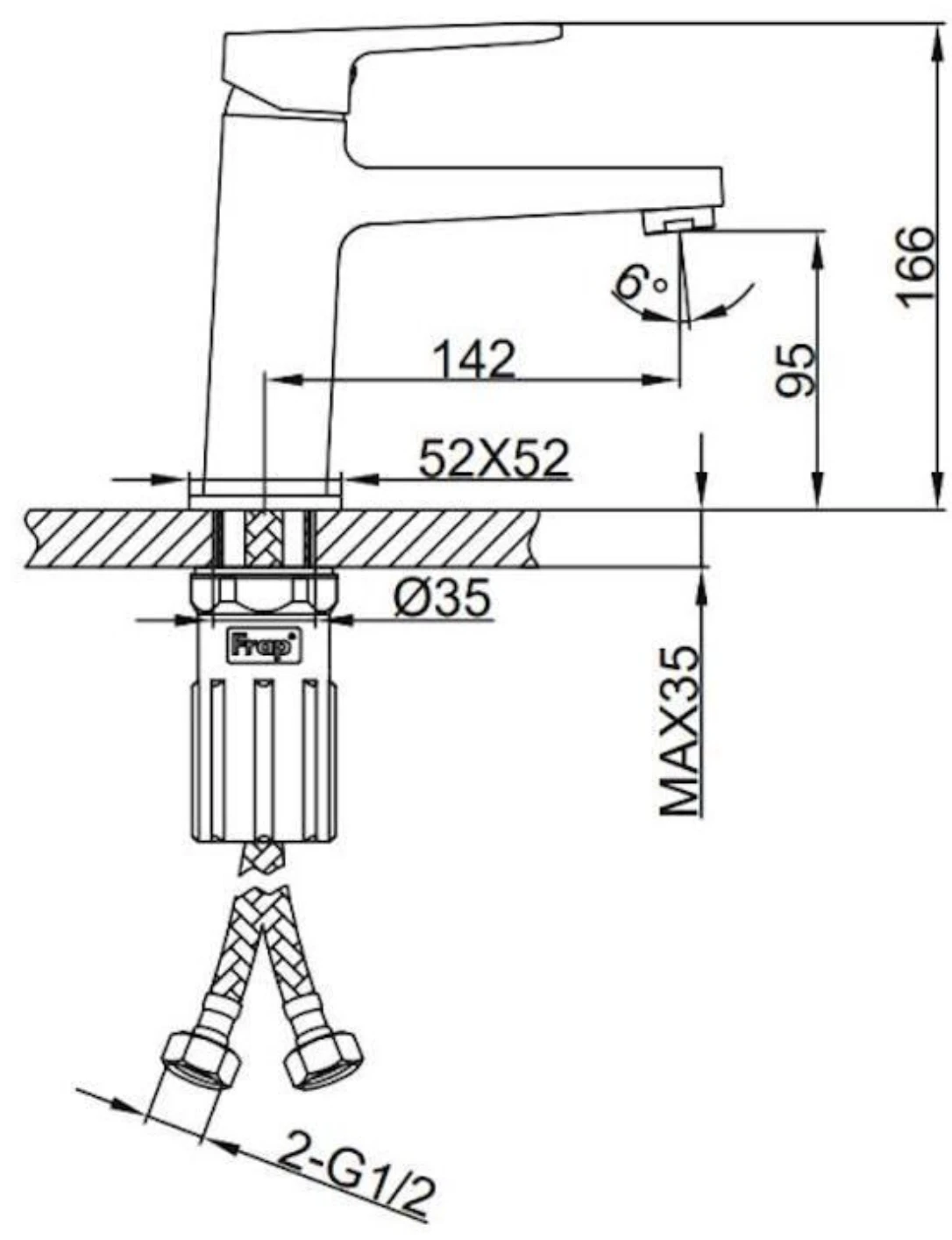 Baterie pentru lavoar Frap F 1090-9 Grafit Alama 0509 