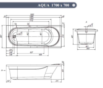 Cadă Aqua 170x70