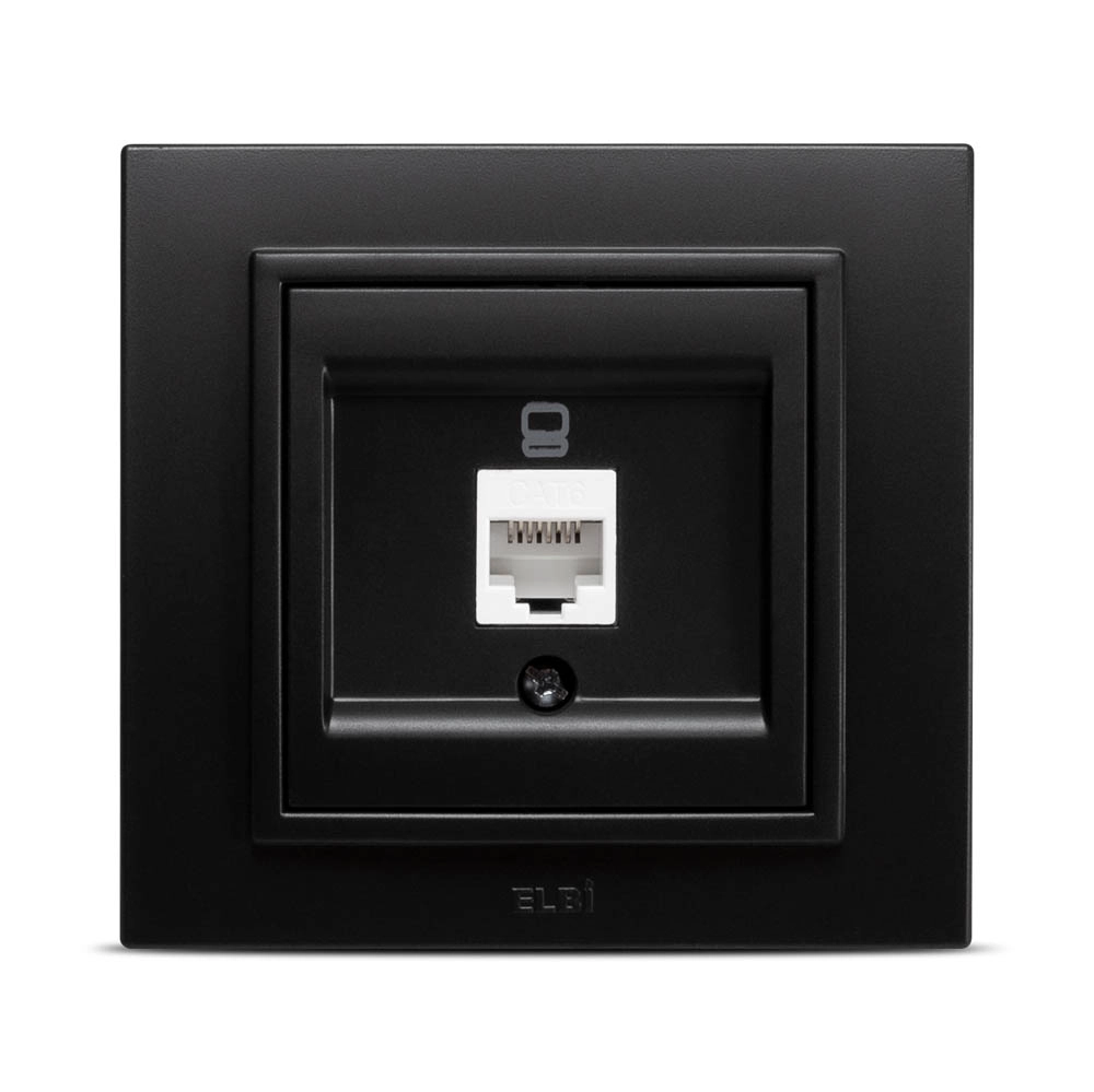 Розетка UTP 1XRJ45 CAT6E M+K чёрный мат EL-BI