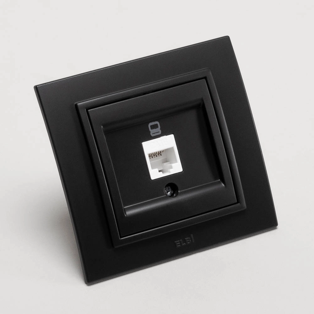 Розетка UTP 1XRJ45 CAT6E M+K чёрный мат EL-BI