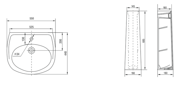 Раковина Keramin Riva 55 белая 1c 