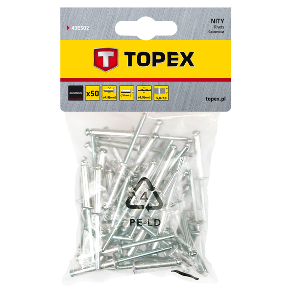 Алюминиевые заклепки Topex 4.8x10mm 380