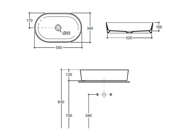 Умывальник накладной Arena  55 cm FS 1c Keramin 