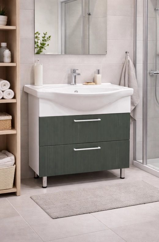 Dulap pentru lavoar Morning Cezaro 80 3D + lavoar Cezaro 